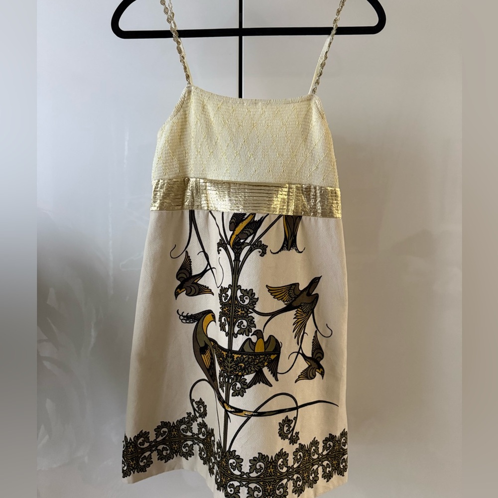 Free People Cream and Gold mini velvet smock top beaded Dress 8